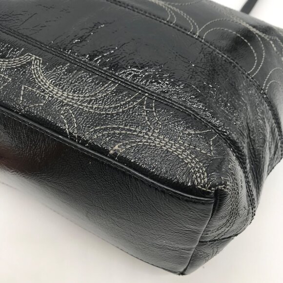 Coach Stripe Stitched Black Patent Leather Tote F19198 - Picture 7 of 11